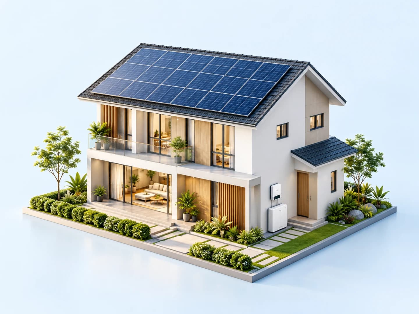 Mô hình ngôi nhà sử dụng điện mặt trời và pin lưu trữ